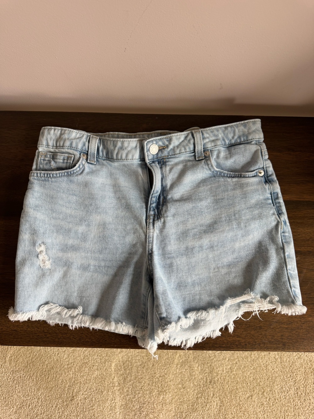 Light Wash Distressed Denim Cutoff Shorts